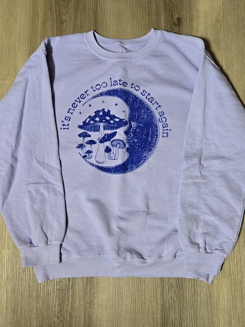 Golden Hour Lavender Crewneck Sweatshirt w Moon Mushroom Graphic